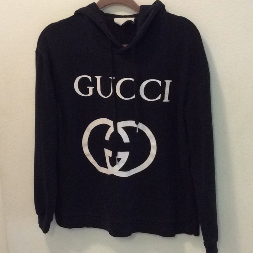 Gucci Black Hoodie Sweater with White Logo